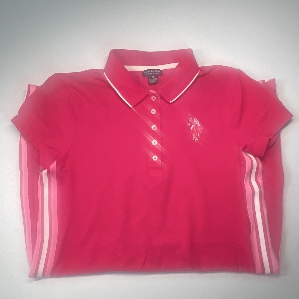 U.S. Polo Assn. Women's Pink Polo Dress M Short Sleeve Stretch Cotton Logo - Picture 2 of 7